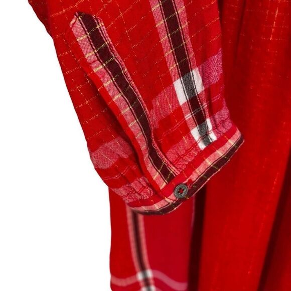 FREE PEOPLE LONG SLEEVE YARN DYE LUREX TUNIC TOP Red Orange Size XS - Picture 7 of 12